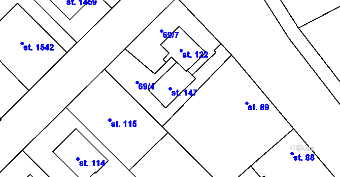 Parcela st. 147 v KÚ Chořelice, Katastrální mapa