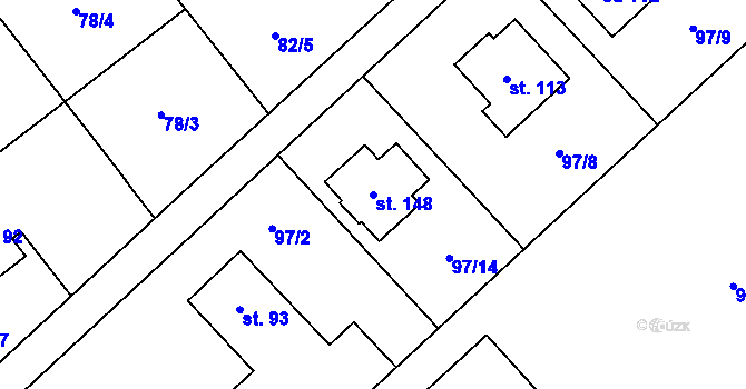 Parcela st. 148 v KÚ Chořelice, Katastrální mapa
