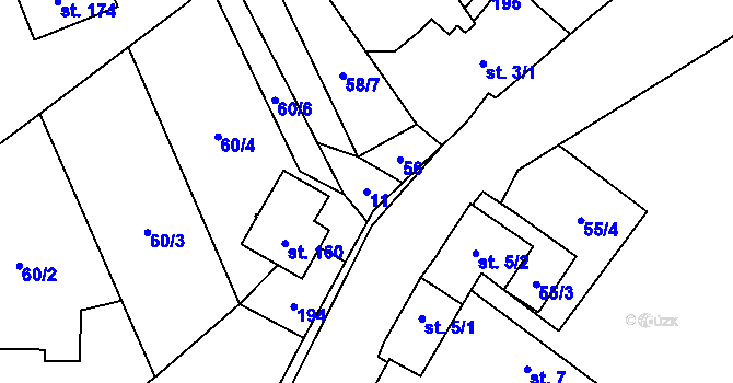 Parcela st. 11 v KÚ Chořelice, Katastrální mapa