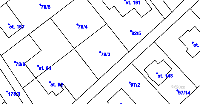 Parcela st. 78/3 v KÚ Chořelice, Katastrální mapa