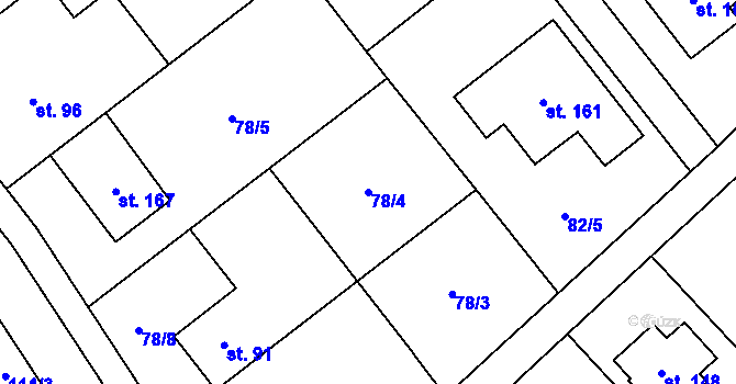 Parcela st. 78/4 v KÚ Chořelice, Katastrální mapa