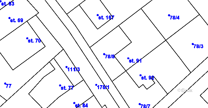 Parcela st. 78/8 v KÚ Chořelice, Katastrální mapa