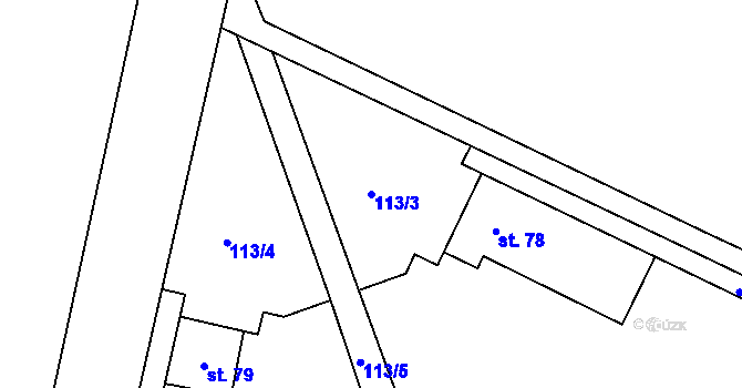 Parcela st. 113/3 v KÚ Chořelice, Katastrální mapa