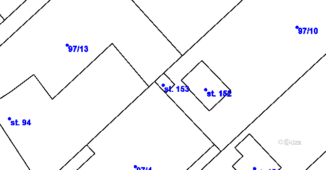 Parcela st. 153 v KÚ Chořelice, Katastrální mapa
