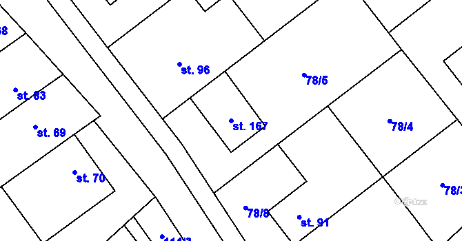 Parcela st. 167 v KÚ Chořelice, Katastrální mapa