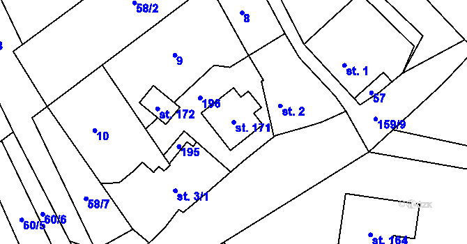 Parcela st. 171 v KÚ Chořelice, Katastrální mapa