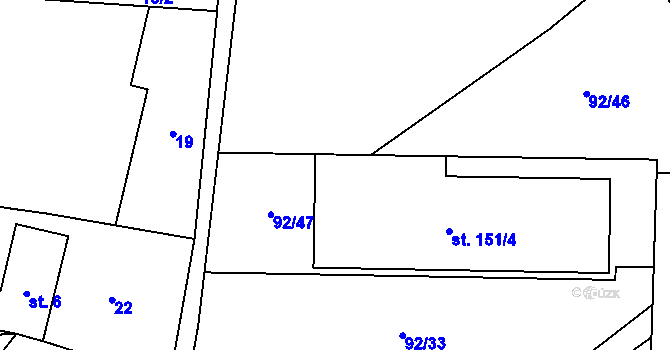 Parcela st. 151/3 v KÚ Choťánky, Katastrální mapa