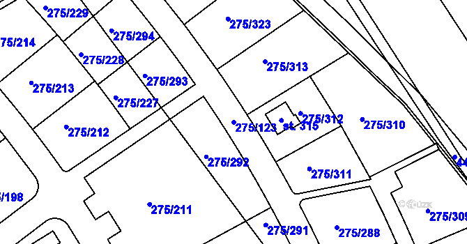 Parcela st. 275/123 v KÚ Choťánky, Katastrální mapa