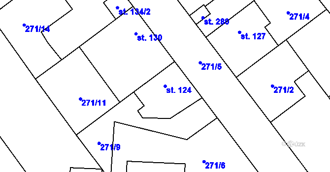 Parcela st. 124 v KÚ Choťánky, Katastrální mapa