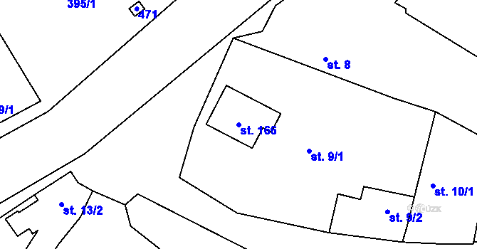 Parcela st. 166 v KÚ Choťánky, Katastrální mapa