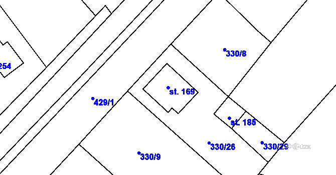 Parcela st. 169 v KÚ Choťánky, Katastrální mapa