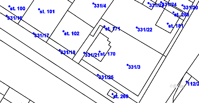 Parcela st. 170 v KÚ Choťánky, Katastrální mapa