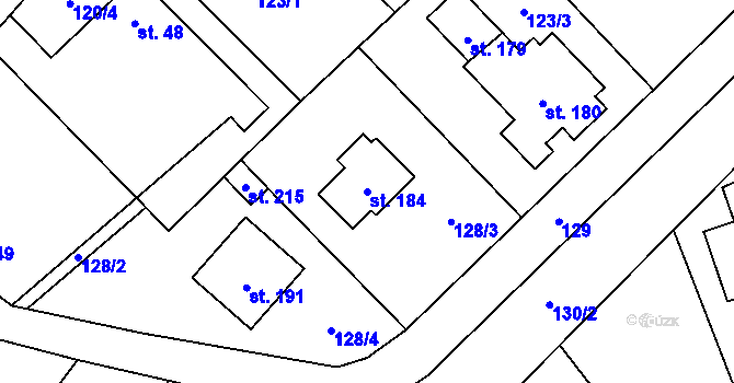 Parcela st. 184 v KÚ Choťánky, Katastrální mapa