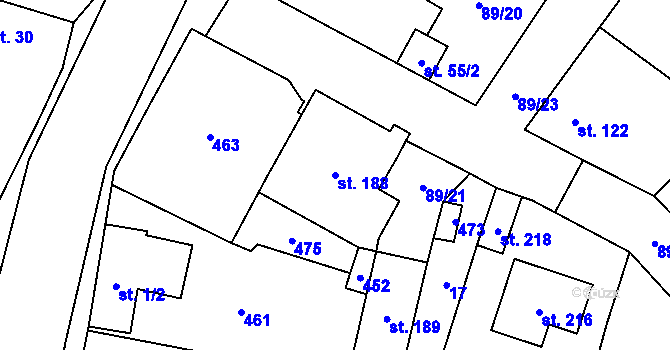 Parcela st. 188 v KÚ Choťánky, Katastrální mapa