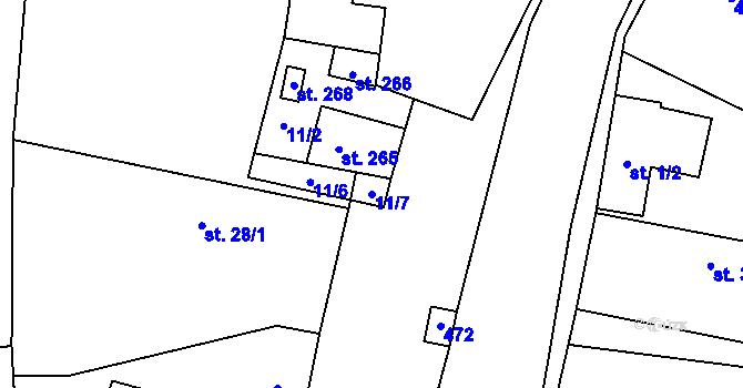 Parcela st. 11/7 v KÚ Choťánky, Katastrální mapa