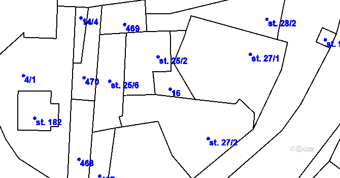 Parcela st. 16 v KÚ Choťánky, Katastrální mapa