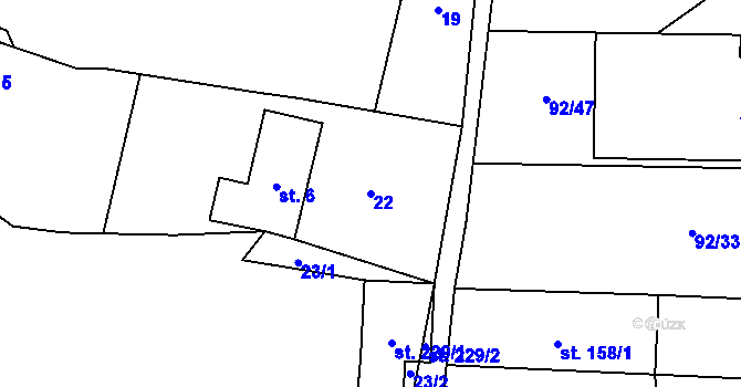 Parcela st. 22 v KÚ Choťánky, Katastrální mapa