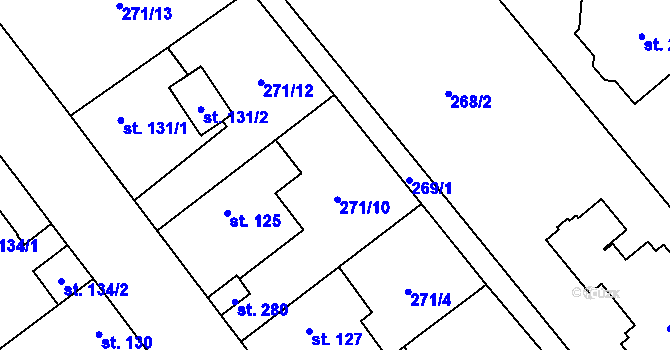 Parcela st. 271/10 v KÚ Choťánky, Katastrální mapa