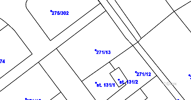 Parcela st. 271/13 v KÚ Choťánky, Katastrální mapa