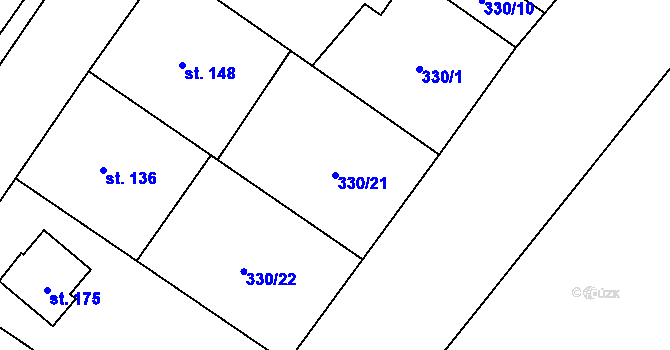 Parcela st. 330/21 v KÚ Choťánky, Katastrální mapa