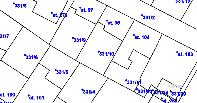 Parcela st. 331/10 v KÚ Choťánky, Katastrální mapa