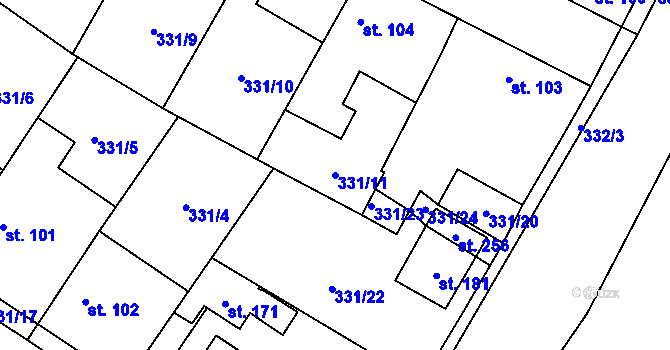 Parcela st. 331/11 v KÚ Choťánky, Katastrální mapa