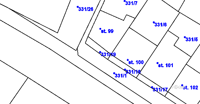 Parcela st. 331/19 v KÚ Choťánky, Katastrální mapa