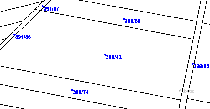 Parcela st. 388/42 v KÚ Choťánky, Katastrální mapa