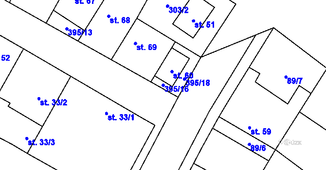 Parcela st. 395/16 v KÚ Choťánky, Katastrální mapa