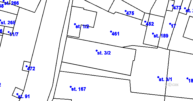 Parcela st. 3/2 v KÚ Choťánky, Katastrální mapa