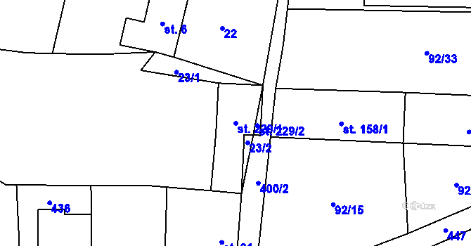 Parcela st. 229/1 v KÚ Choťánky, Katastrální mapa