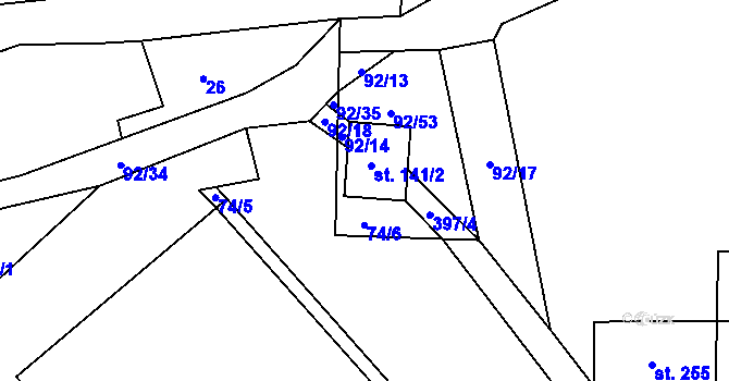 Parcela st. 141/1 v KÚ Choťánky, Katastrální mapa