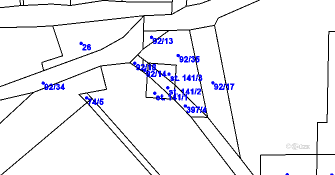 Parcela st. 141/2 v KÚ Choťánky, Katastrální mapa