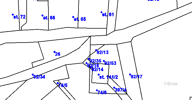 Parcela st. 92/13 v KÚ Choťánky, Katastrální mapa
