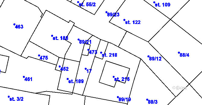 Parcela st. 218 v KÚ Choťánky, Katastrální mapa