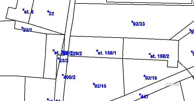 Parcela st. 158/1 v KÚ Choťánky, Katastrální mapa