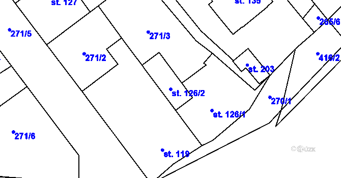 Parcela st. 126/2 v KÚ Choťánky, Katastrální mapa