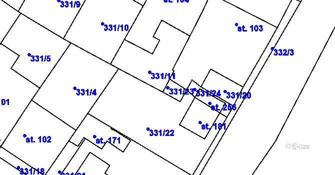 Parcela st. 331/23 v KÚ Choťánky, Katastrální mapa