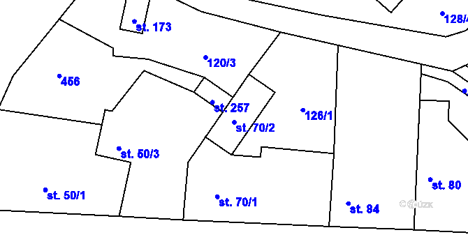 Parcela st. 70/2 v KÚ Choťánky, Katastrální mapa