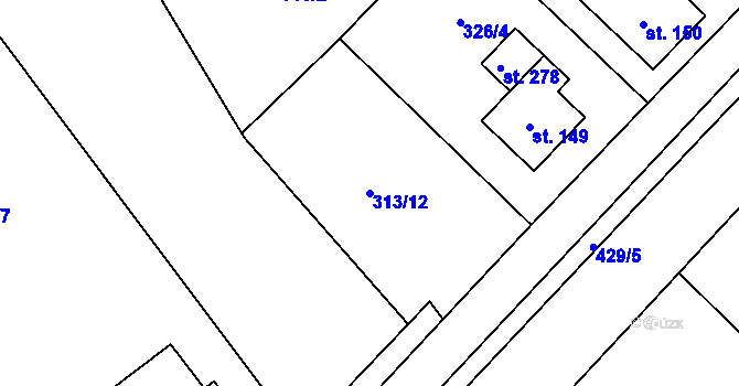 Parcela st. 313/12 v KÚ Choťánky, Katastrální mapa