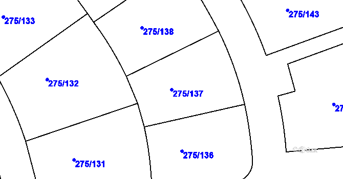 Parcela st. 275/137 v KÚ Choťánky, Katastrální mapa