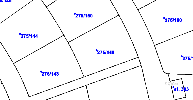 Parcela st. 275/149 v KÚ Choťánky, Katastrální mapa