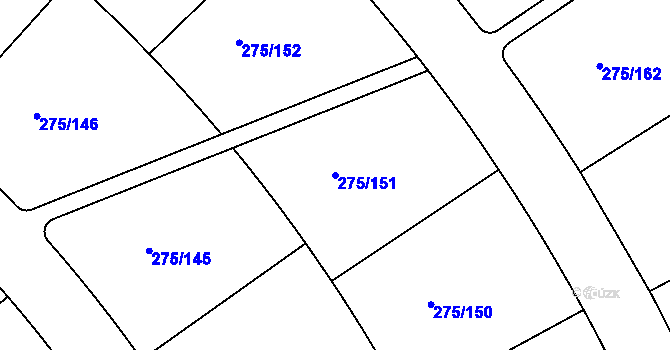 Parcela st. 275/151 v KÚ Choťánky, Katastrální mapa
