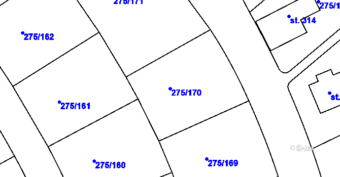 Parcela st. 275/170 v KÚ Choťánky, Katastrální mapa