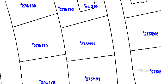Parcela st. 275/192 v KÚ Choťánky, Katastrální mapa