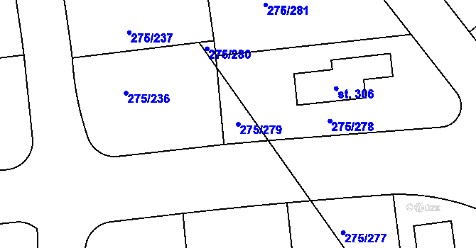 Parcela st. 275/279 v KÚ Choťánky, Katastrální mapa