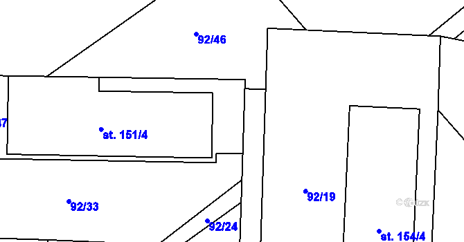 Parcela st. 92/47 v KÚ Choťánky, Katastrální mapa
