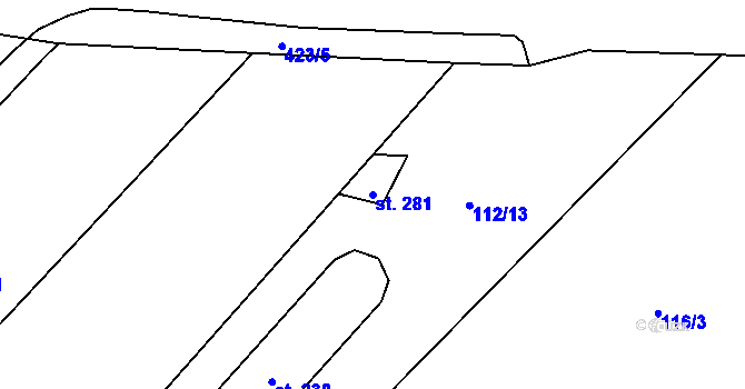 Parcela st. 281 v KÚ Choťánky, Katastrální mapa