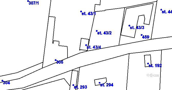 Parcela st. 43/4 v KÚ Choťánky, Katastrální mapa