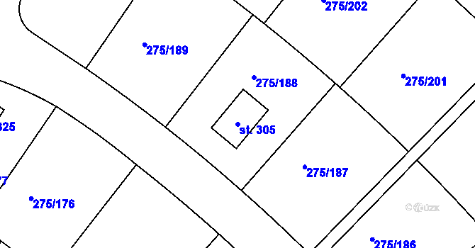 Parcela st. 305 v KÚ Choťánky, Katastrální mapa